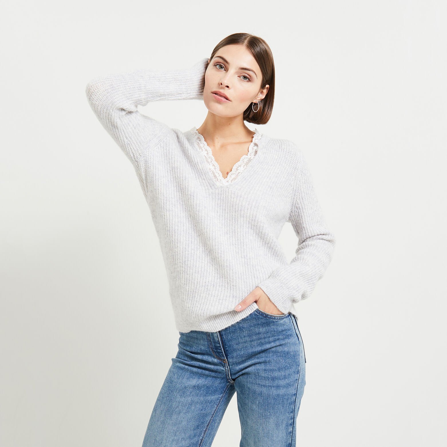 Pull col V femme
