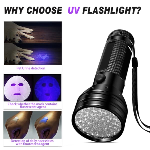 INF UV-lommelykt med 51 lysdioder, vanntett