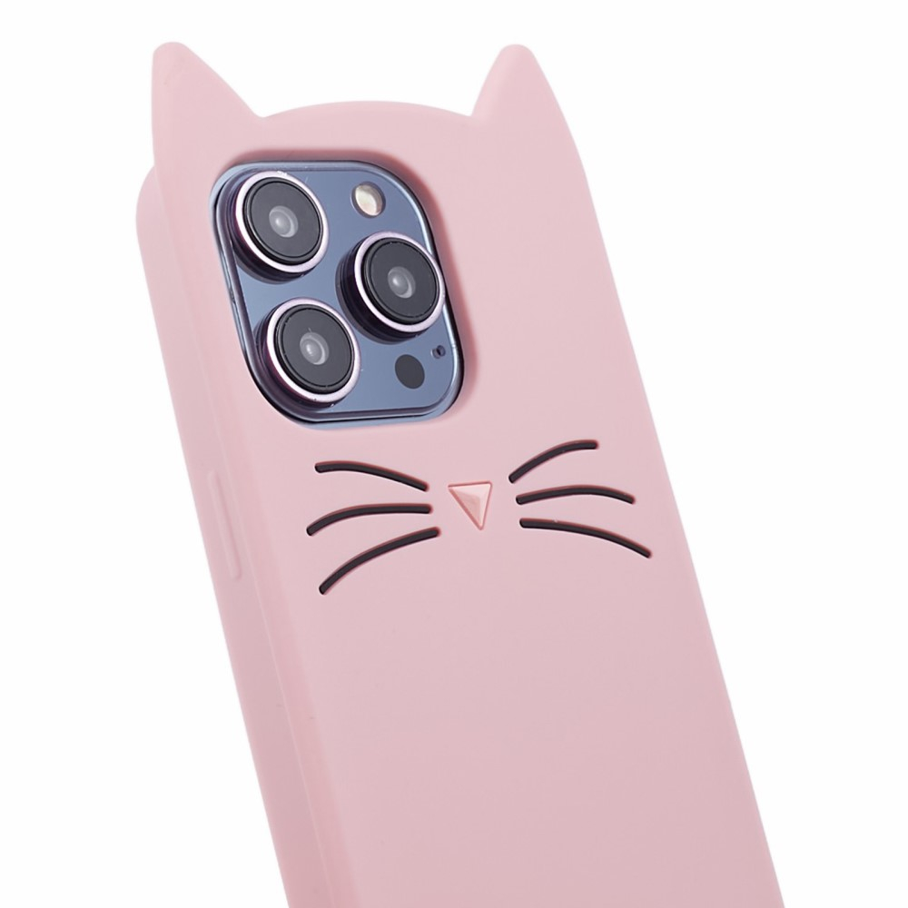 iPhone 14 Pro 3D Silikon Case Hülle mit Süssen Katzenohren - Rosa