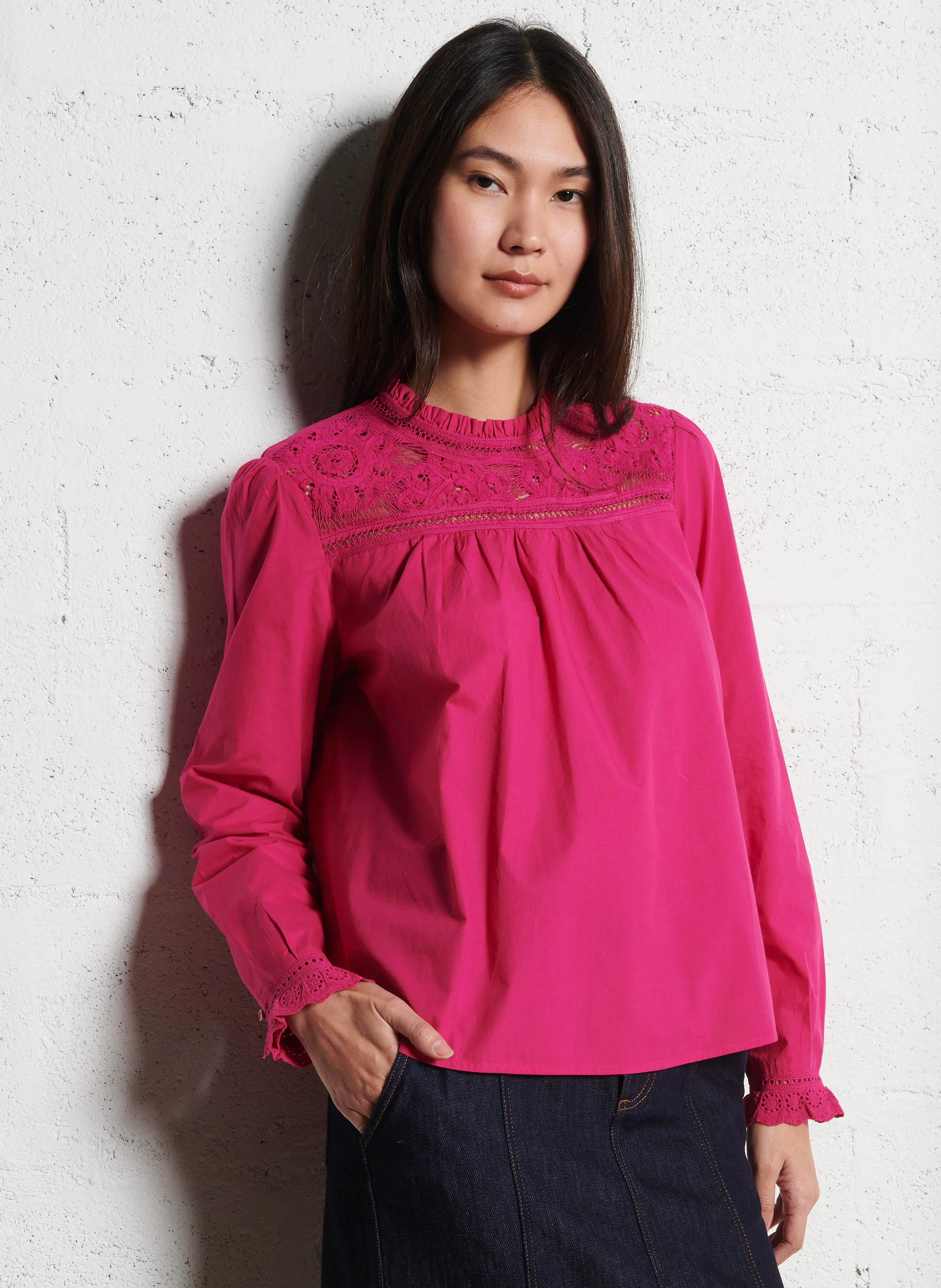 CRISTAL - Blouse col collerette en coton | Rose