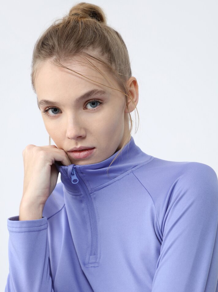 Camiseta esportiva com gola alta - Azul Médio
