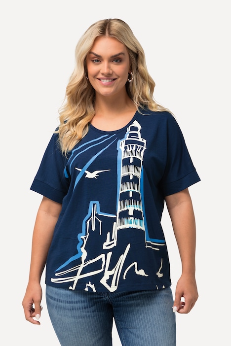 T-Shirt, Leuchtturm, Oversized, Rundhals, Halbarm