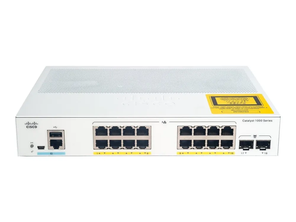 Cisco Catalyst 1000-16P-E-2G-L - Switch - Administreret - 8 x 10/100/1000 (PoE )   8 x 10/100/1000   2 x Gigabit SFP (uplink) - monterbar på stativ - PoE  (120 W)