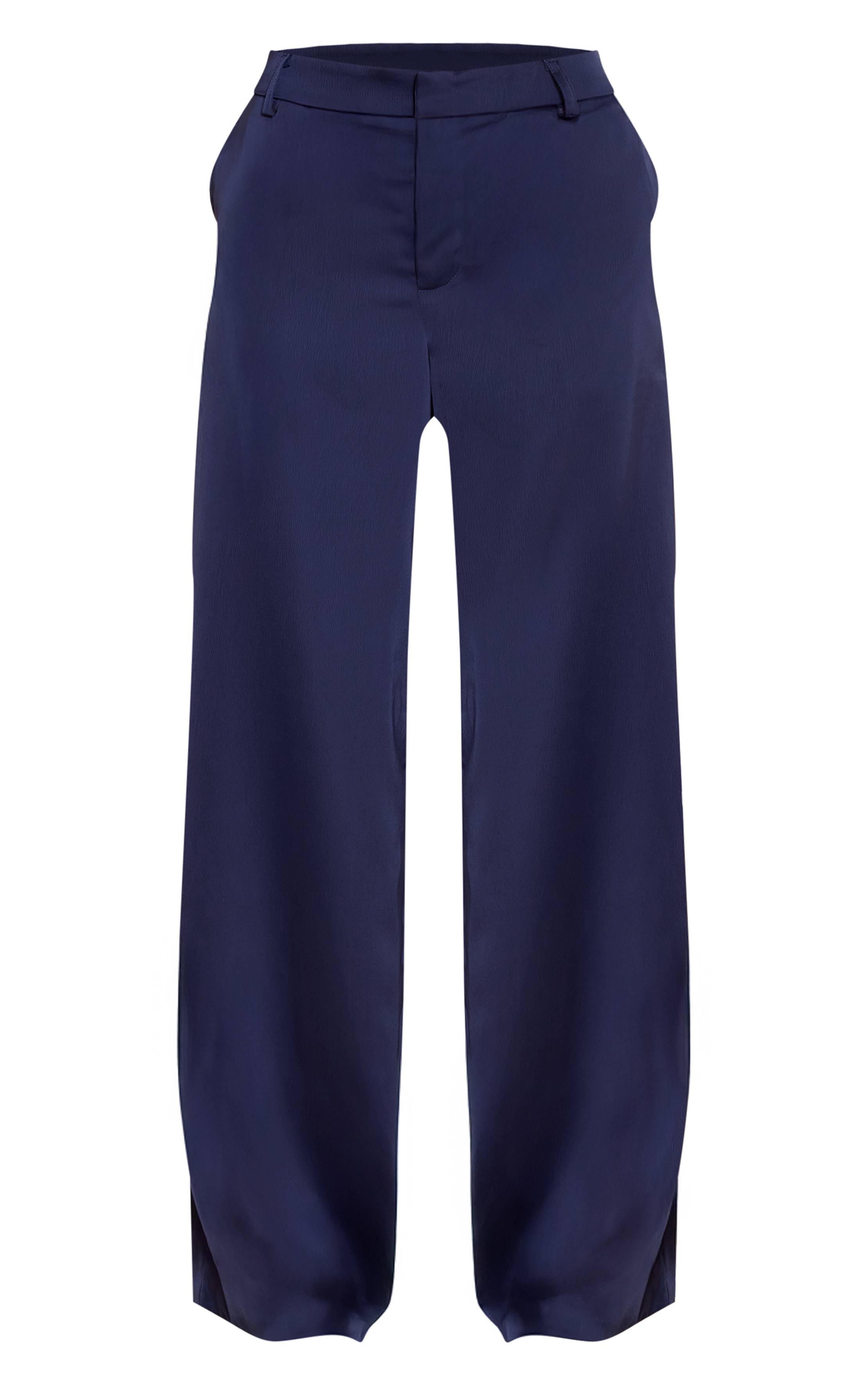 Bleu Marine Pantalon Large En Satin À Détails Ajustés