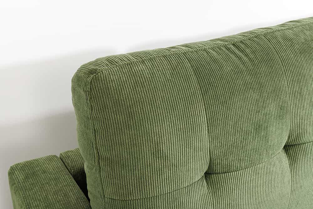 Retro Ecksofa STOCKHOLM 220cm grün Cordstoff Federkern 3-Sitzer
