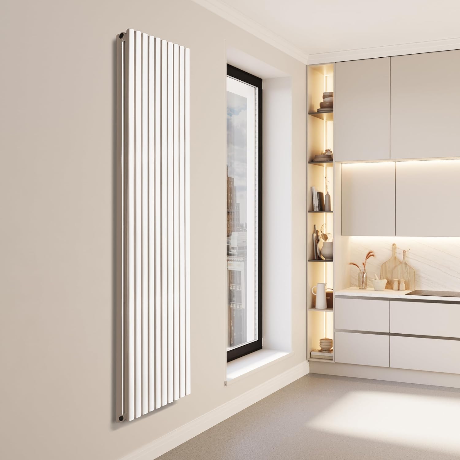 VILSTEIN Design Heizkörper Flach, Flachheizkörper, Paneelheizkörper, Wandheizkörper, Mittelanschluss & Seitenanschluss, Weiß, Doppellagig, 2300W, Vertikal, 180x60 cm