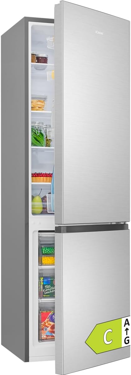 Bomann® Kühlschrank mit Gefrierfach | Energieklasse C | 180cm | Kühl Gefrierkombination leise 36 dB | 4 Ablagen & 3 Schubladen | Türanschlag wechselbar | 268L Kühlgefrierkombi | KG 7353 inox