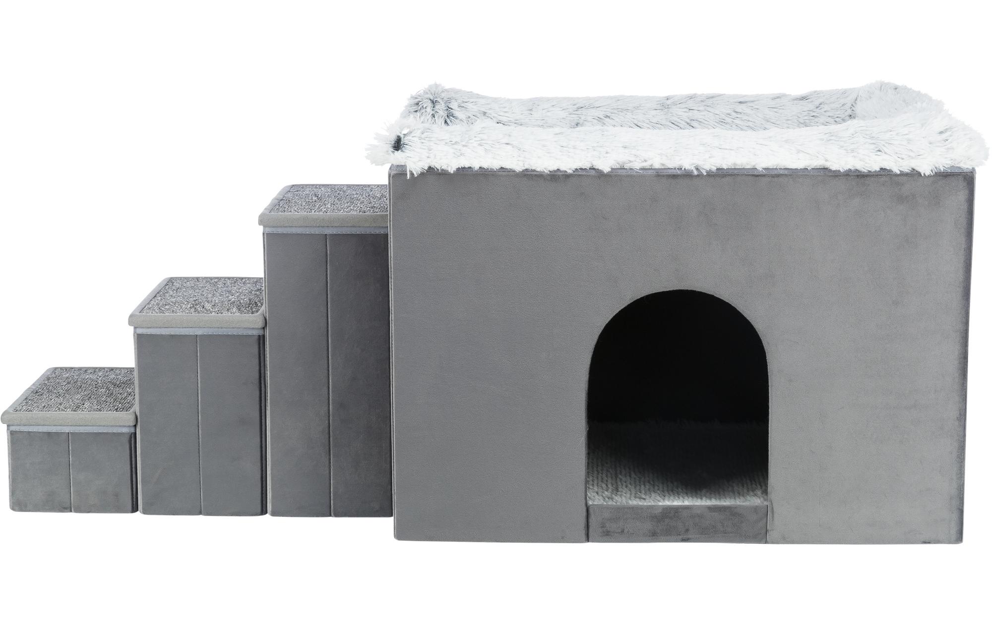 Höhle Harvey mit Treppe, 119 × 47 × 50 cm, Grau<br>Haustiertreppe mit Höhle