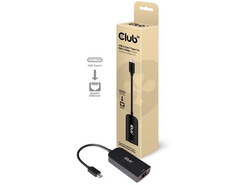 Club 3D Netzwerk-Adapter USB 3.2 Gen1 Type C auf RJ45 2.5Gb USB 3.2 Gen1 Typ C auf RJ45 2.5Gbps Adapter
