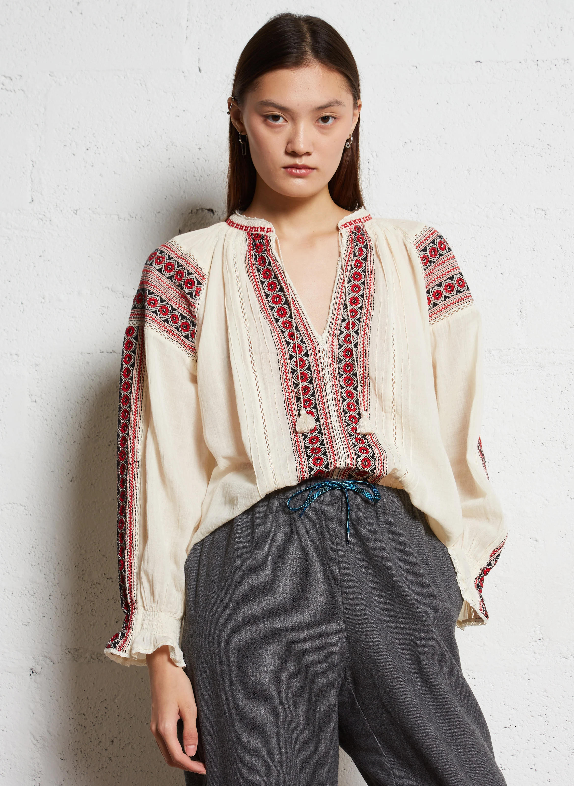 AUDREY - Blouse col tunisien en coton | Blanc