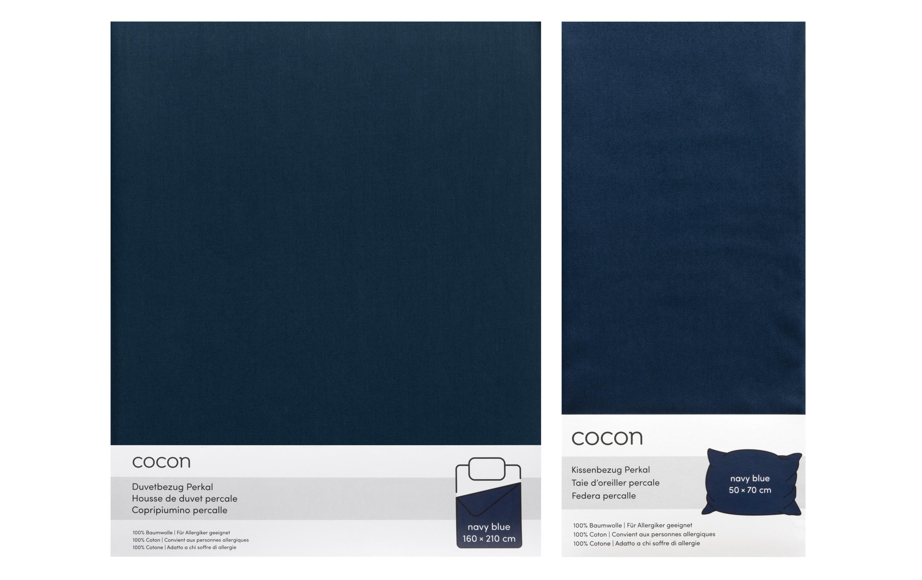 Bettwäsche Perkal 160 x 210 / 50 x 70, Marineblau3-teiliges Set aus reinem Baumwollperkal