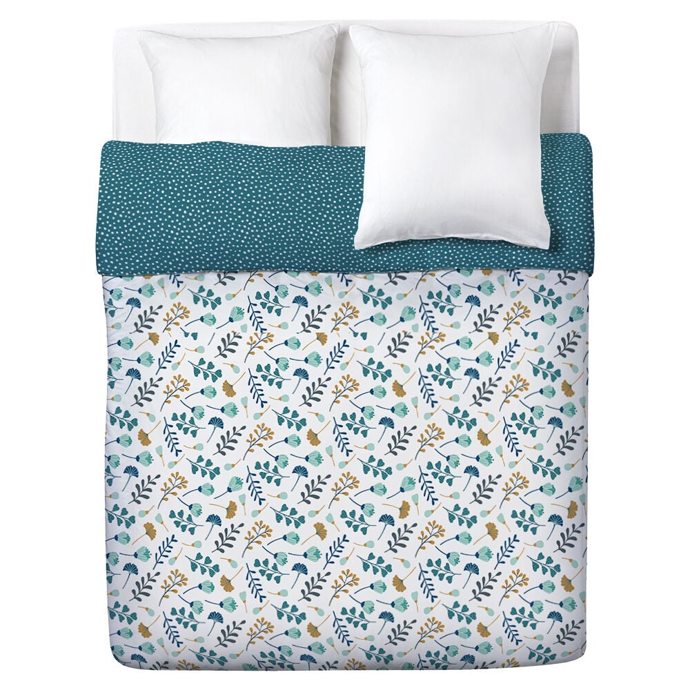 Couvre lit réversible imprimé floral bleu et blanc 240x220cm