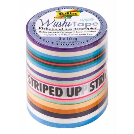Folia Washi Tape, Stripes Neon II, Klebeband aus Reispapier, 3er Set- ideal zum Verzieren und Dekorieren