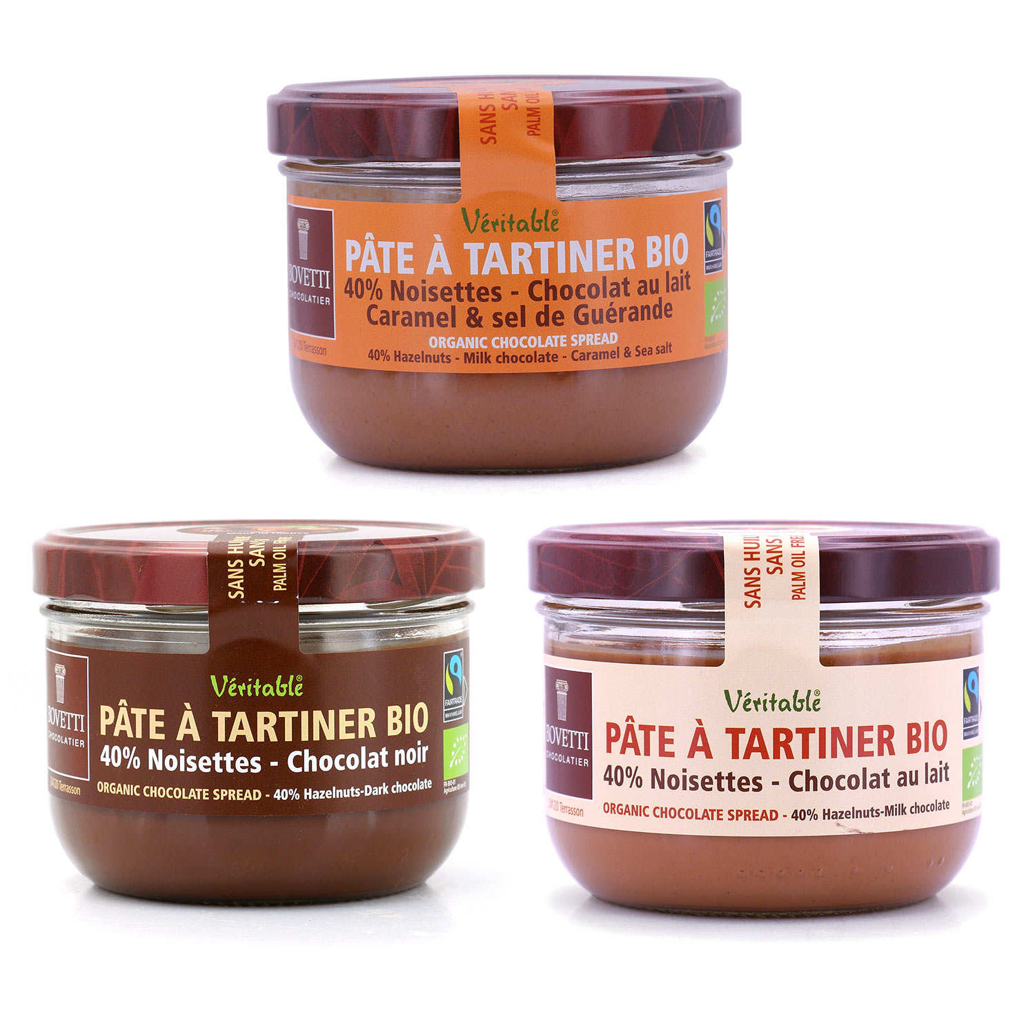 Assortiment de 3 pâtes à tartiner bio Bovetti