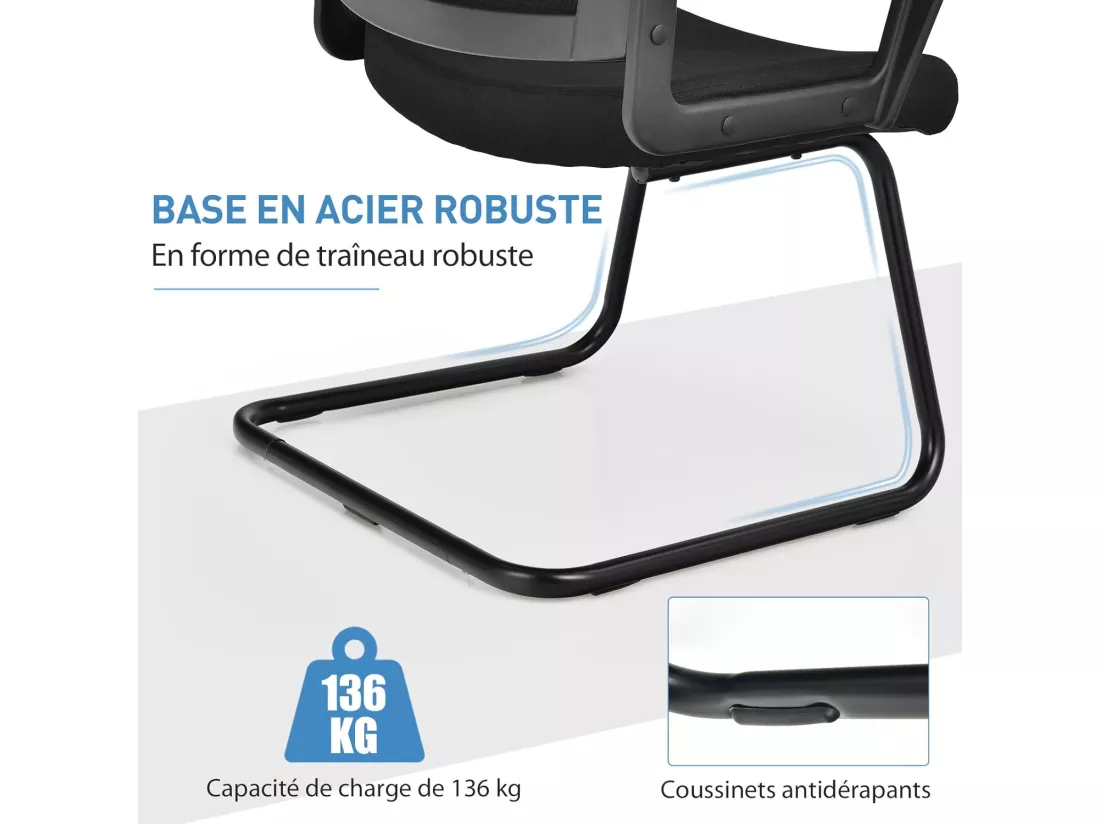 Chaise de Conférence Lot de 2, Chaise Ergonomique en Maille à Dossier Moyen avec Siège Rembourré, Charge Max 136 kg