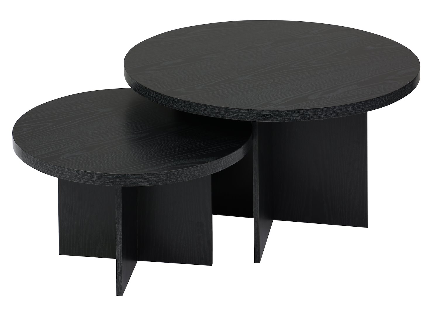 Oscar sofabordsett Ø80 og Ø60 cm. Sort folie med trestruktur