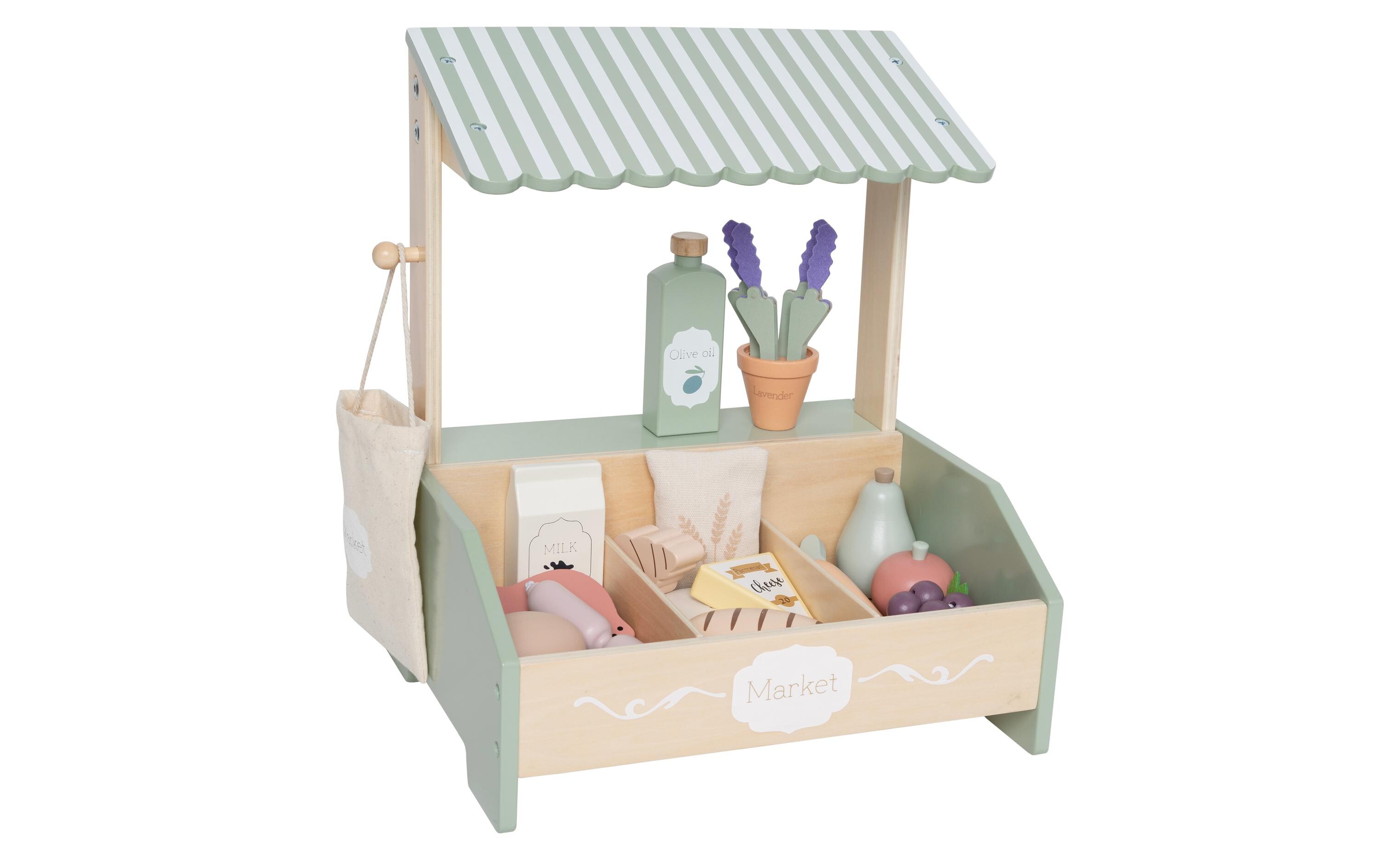 Verkaufswagen Marktstand mini 31 x 25 x 36 cm 18-teiligHolzspielzeug