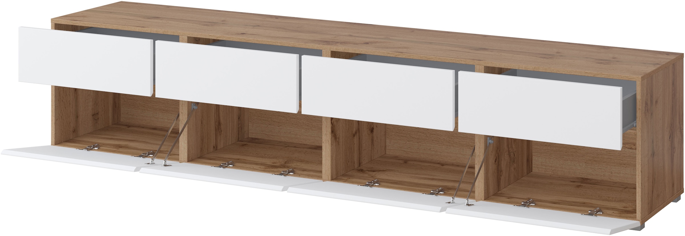 INOSIGN Lowboard »Cross, moderne grifflose TV-Kommode,4 Klappen/4 Schubkästen« Breite 225 cm, TV-Schrank mit viel Stauraum, TV-Board