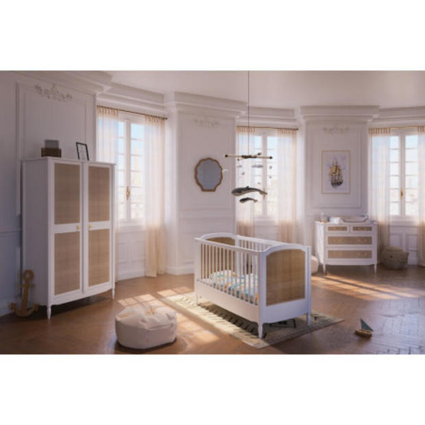 Chambre TRIO Lit 70 x 140 Commode Armoire Hermione Neige - THEO