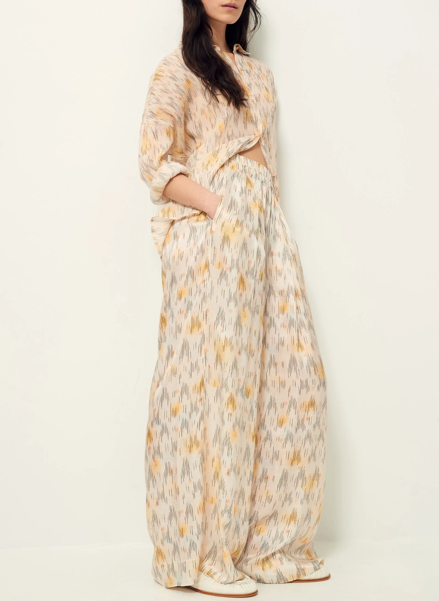CHAGALL - Pantalon large en coton mélangé | Beige