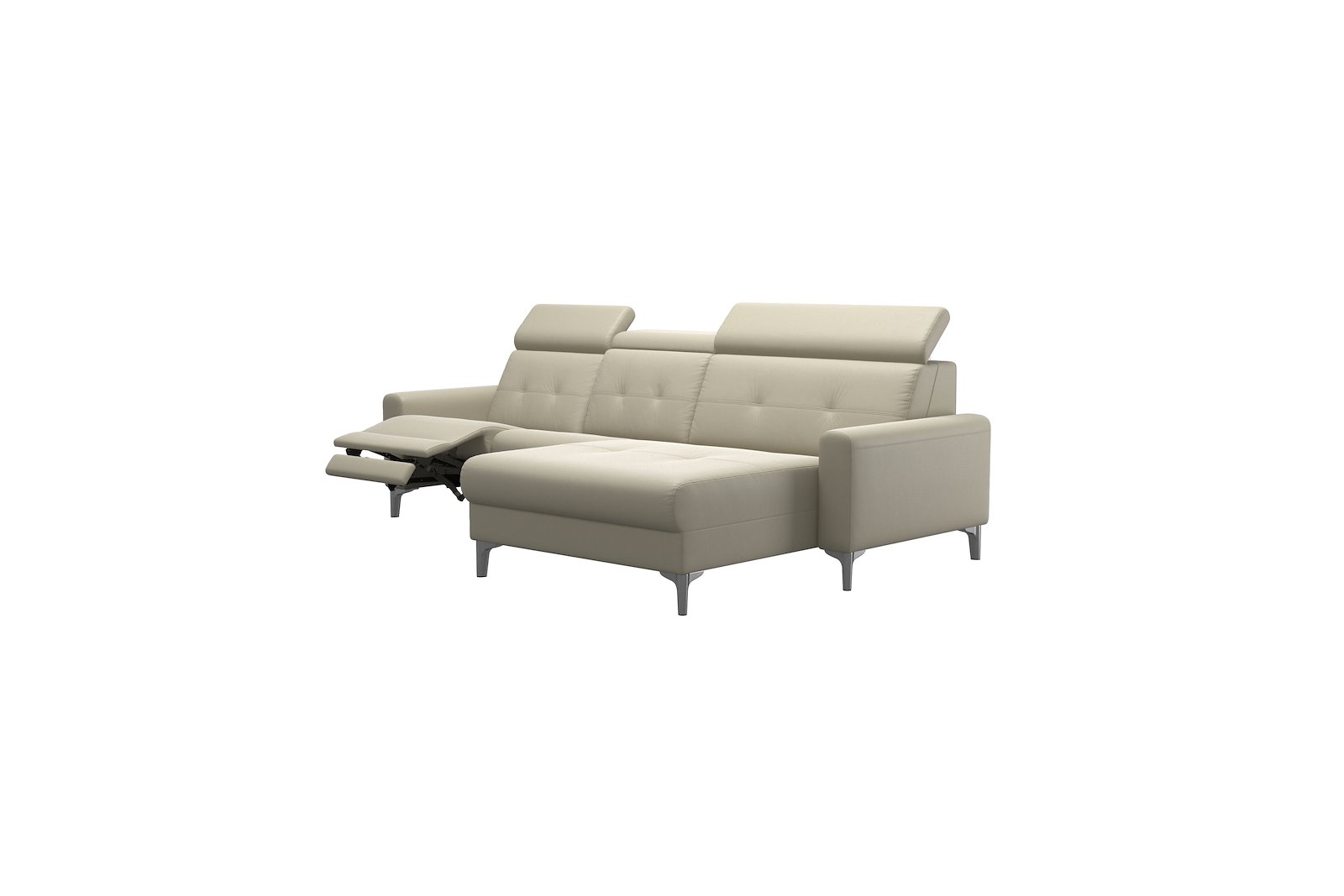 Anna 2-seter (PM) med LS (L) Hud Paloma Light Grey med A1 arm og polerte organiske alu ben, 14 cm. (Power-Manual)