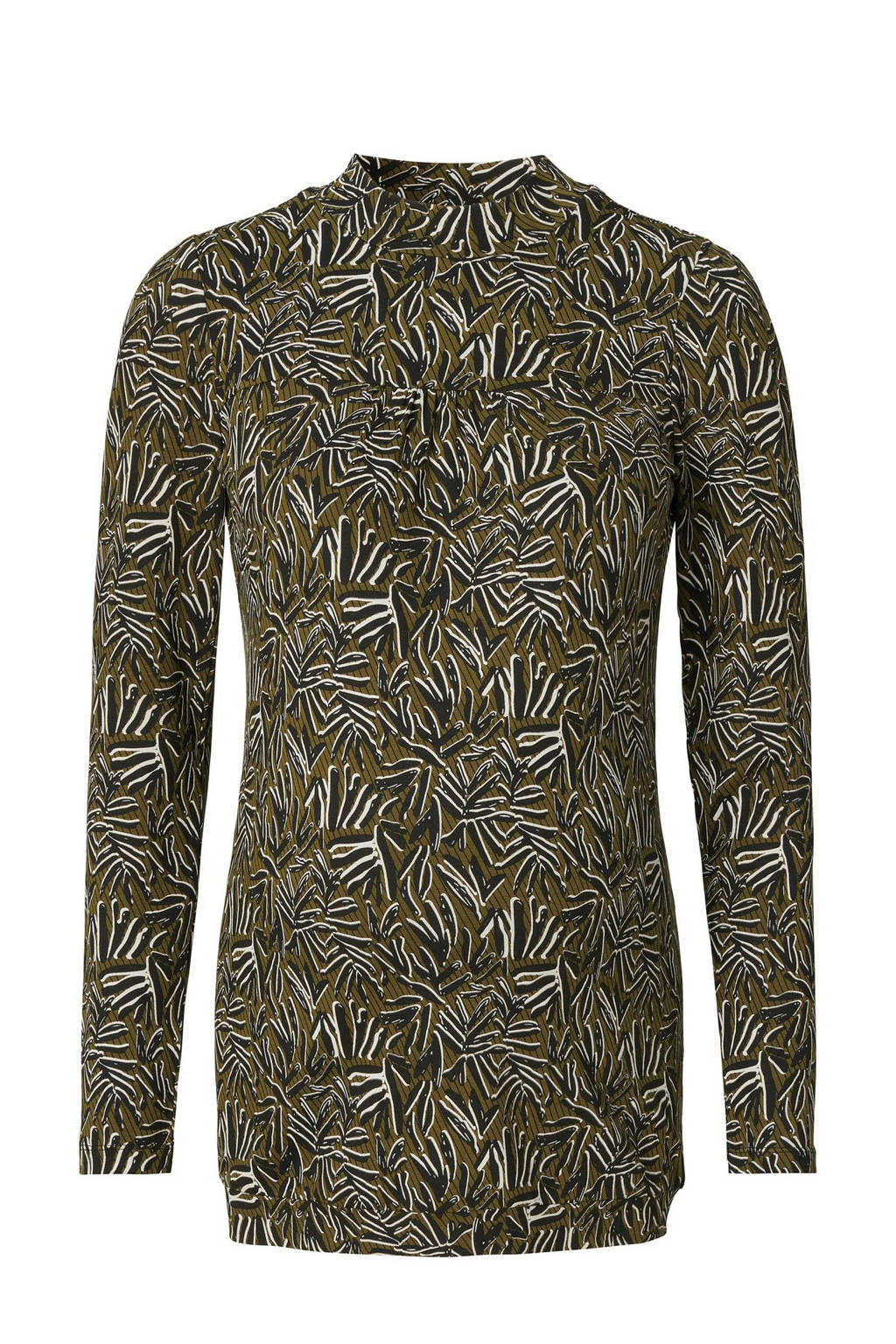 Noppies zwangerschapslongsleeve Rayne met all over print kaki/wit/zwart