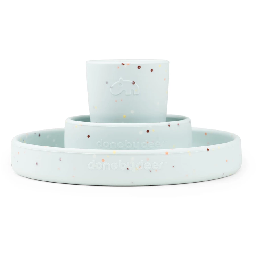 Done by Deer™ Silikon Geschirr-Set Confetti blau