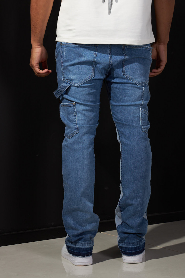 Jean bleu bicolore à poches