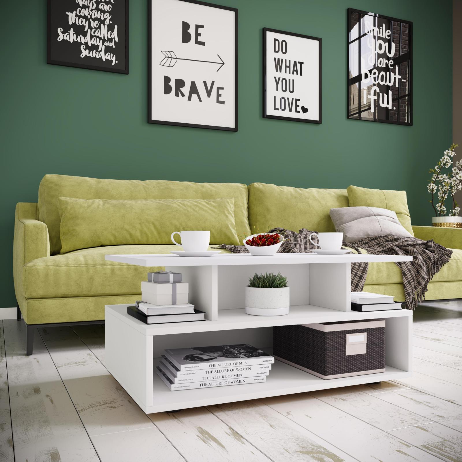 Couchtisch ESILA - weiß - 5 Fächer - 80 cm