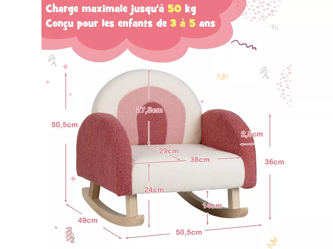 Fauteuil à Bascule Enfant, Fauteuil en Peluche Moderne avec Pieds en Bois de Peuplier à Bascule Massif, Design Anti-Renversement, Aspect Mignon, pour Enfant de 3 à 5 Ans