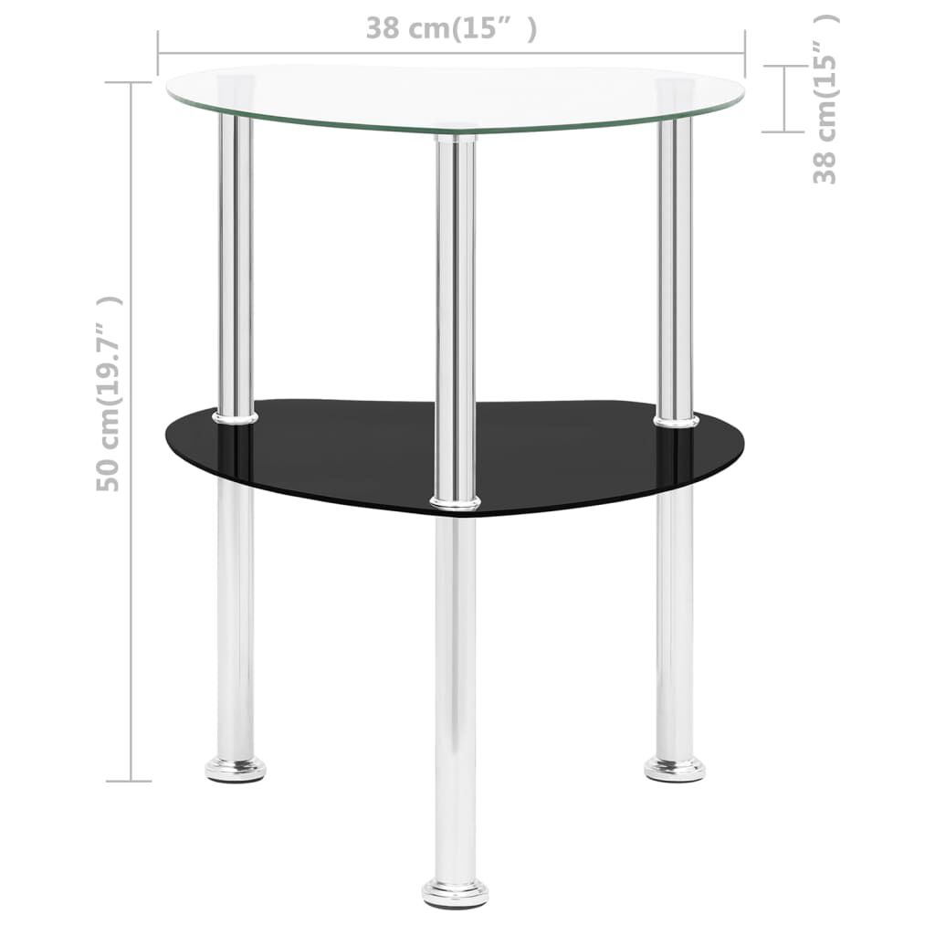 vidaXL Salontafel met 2 lagen, 38x38x50 cm, helder en zwart glas