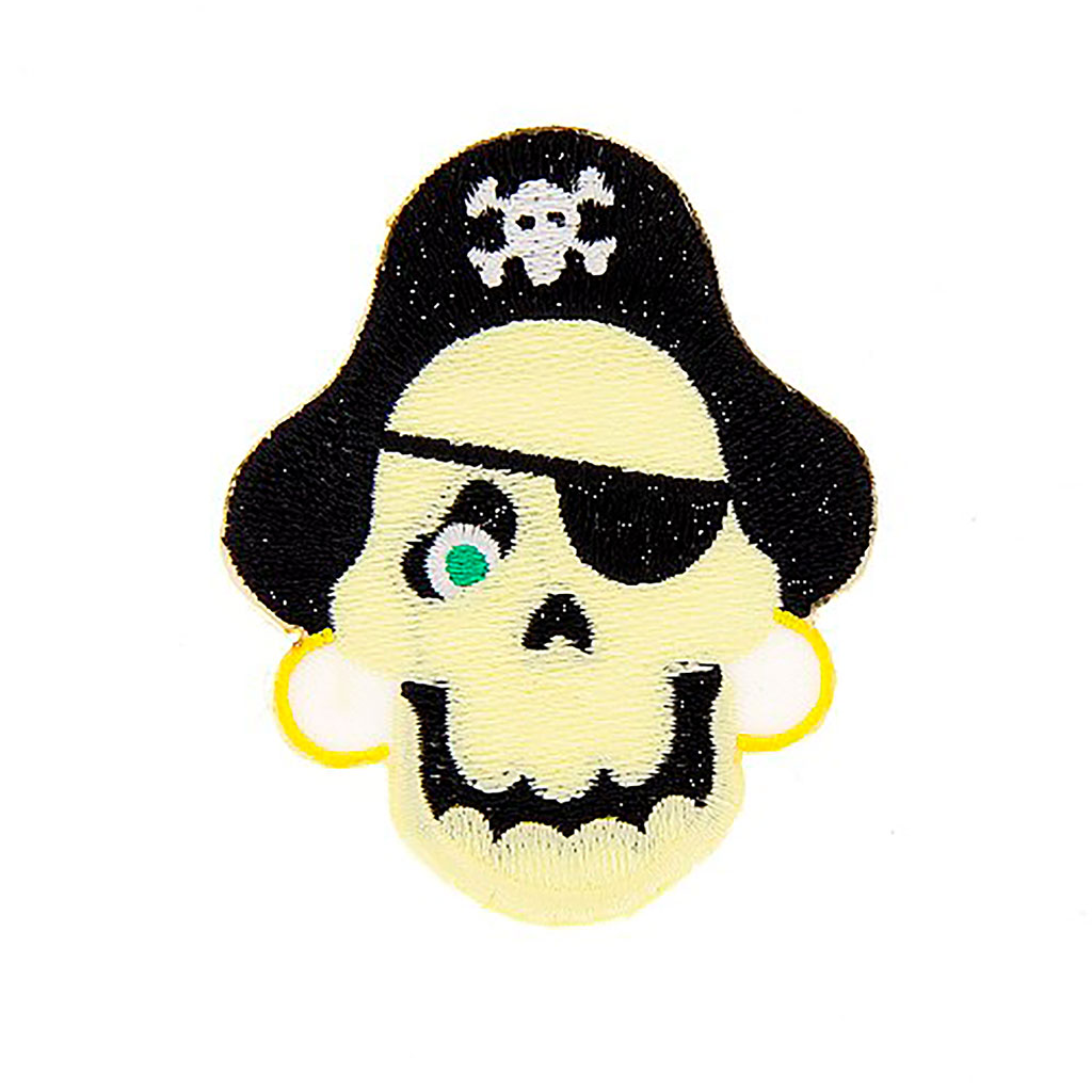 Ecusson brodé thermocollant pirate tête de mort 3.5x7.4cm
