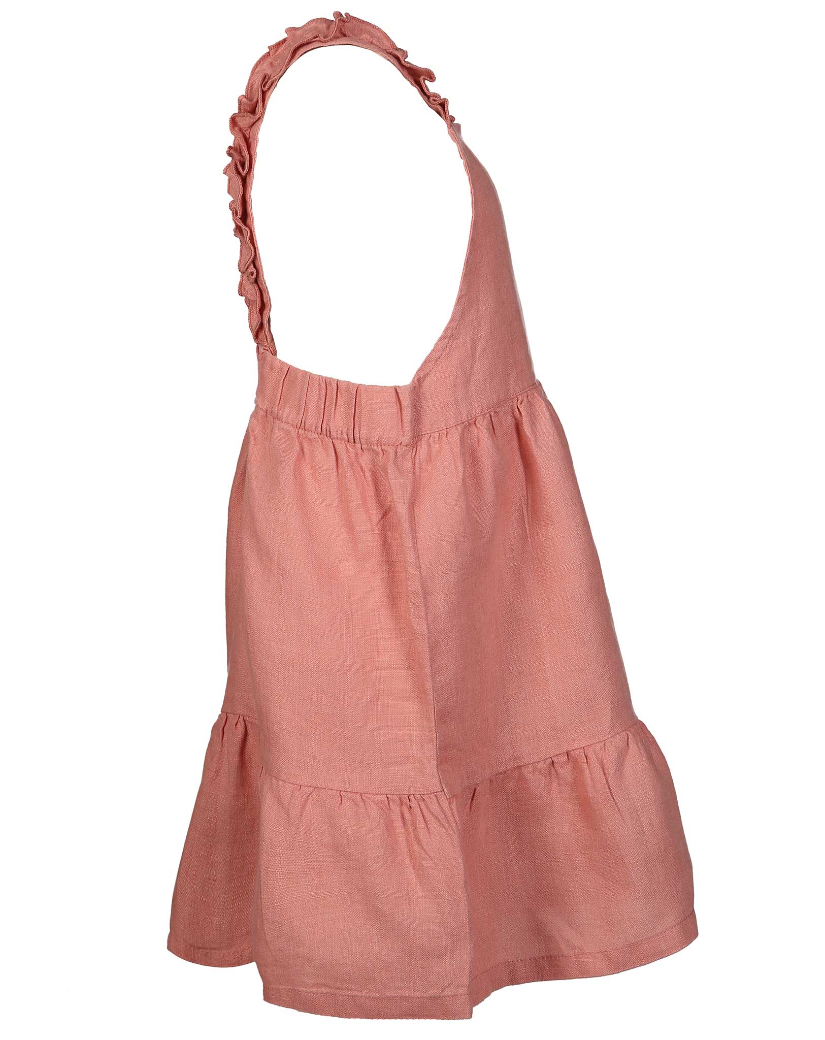 Leinen-Trägerkleid RUFFLES in koralle
