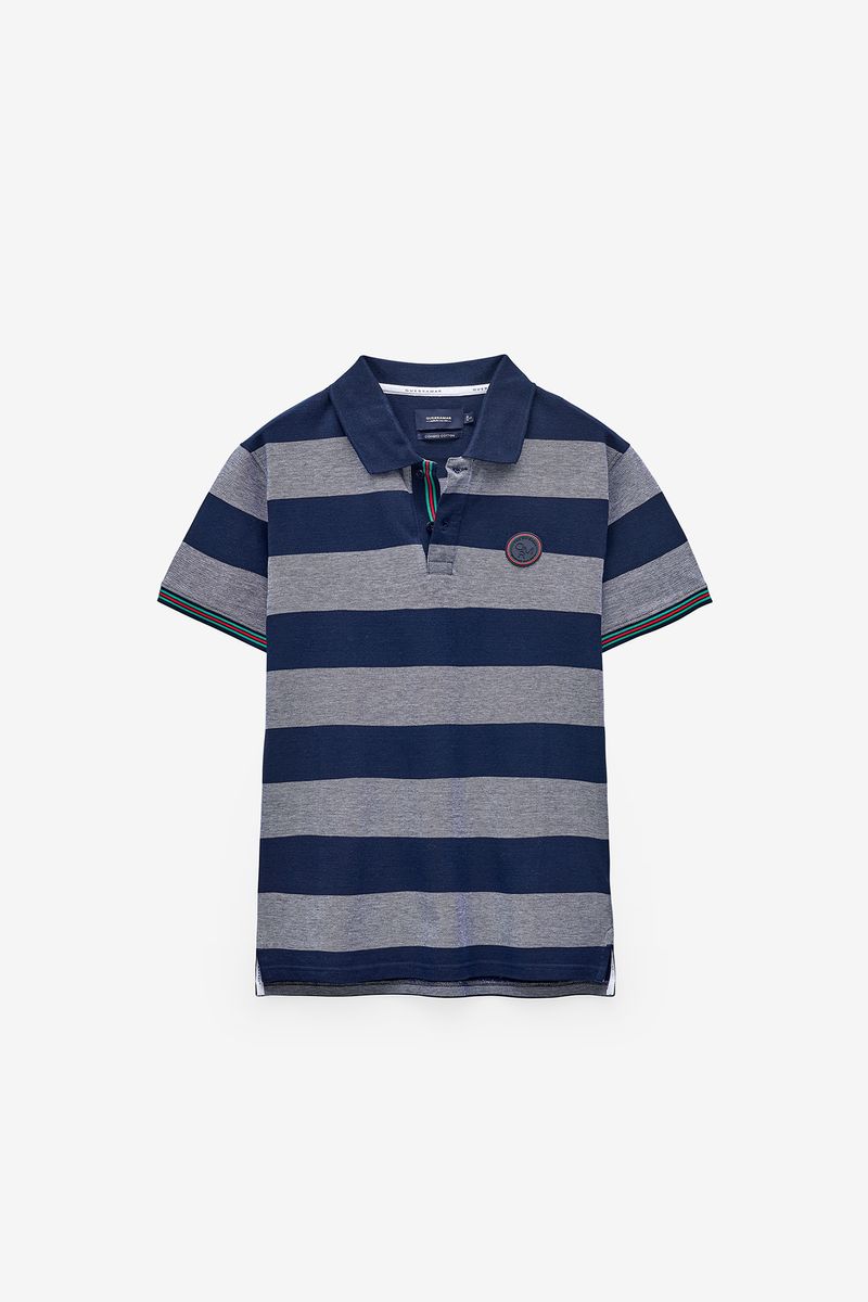 POLO PIQUET COM RISCAS EFEITO OXFORD