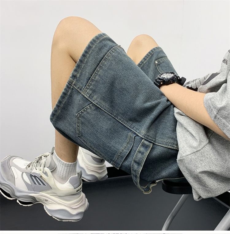 Whyessa - Mid Rise Washed Denim Shorts