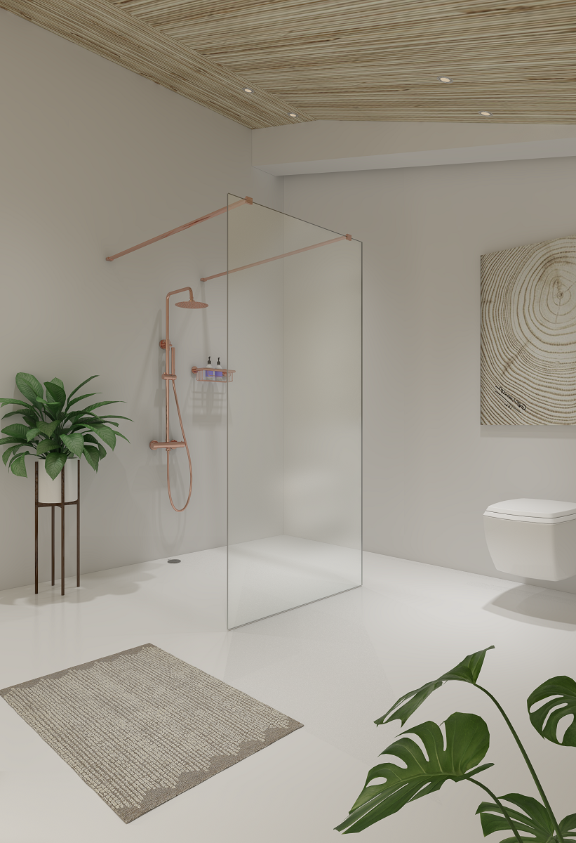 Saniclear Redro vrijstaande douchewand 90x200cm geborsteld koper