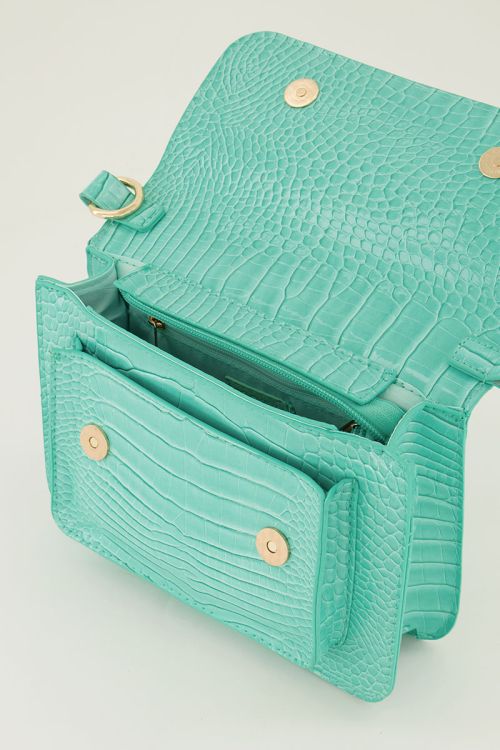 Turquoise schoudertas met croco print