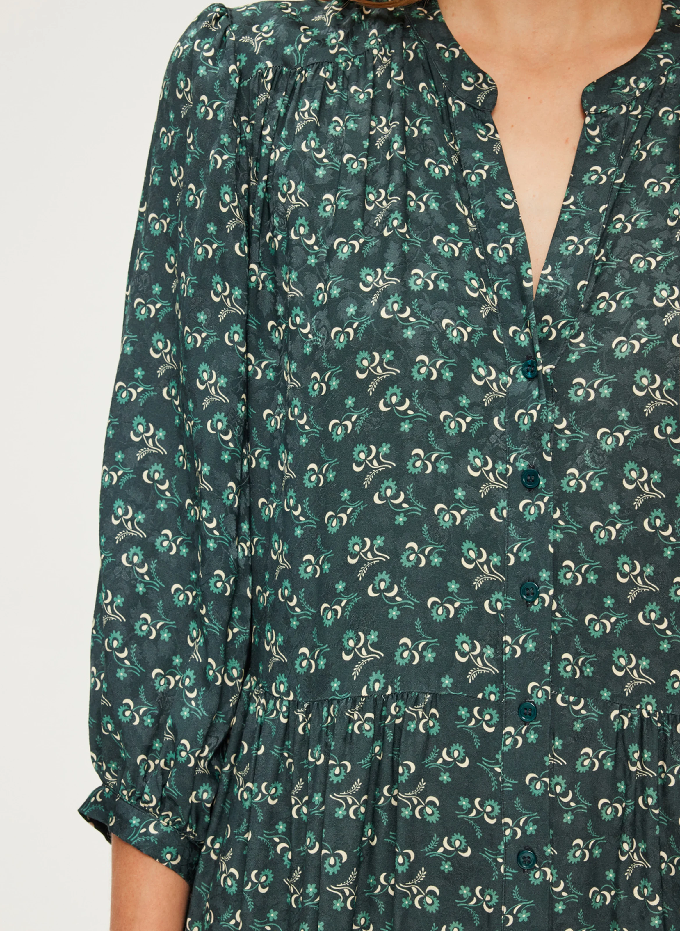 SIRINE - Robe col tunisien à imprimé fleuri | Vert