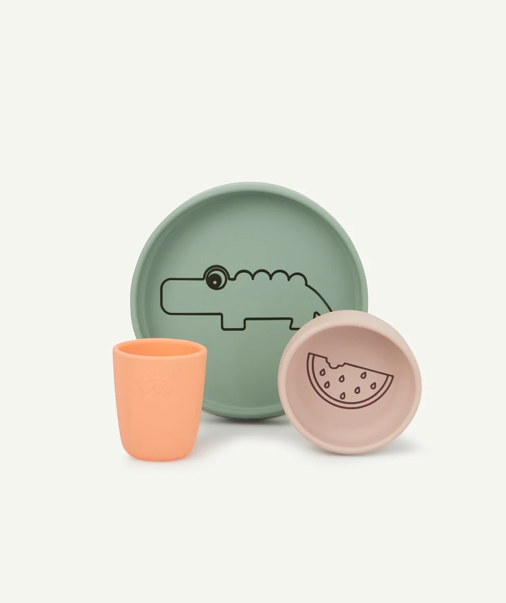 DONE BY DEERCOFFRET REPAS EN SILICONE CROCO ROSE ET VERT