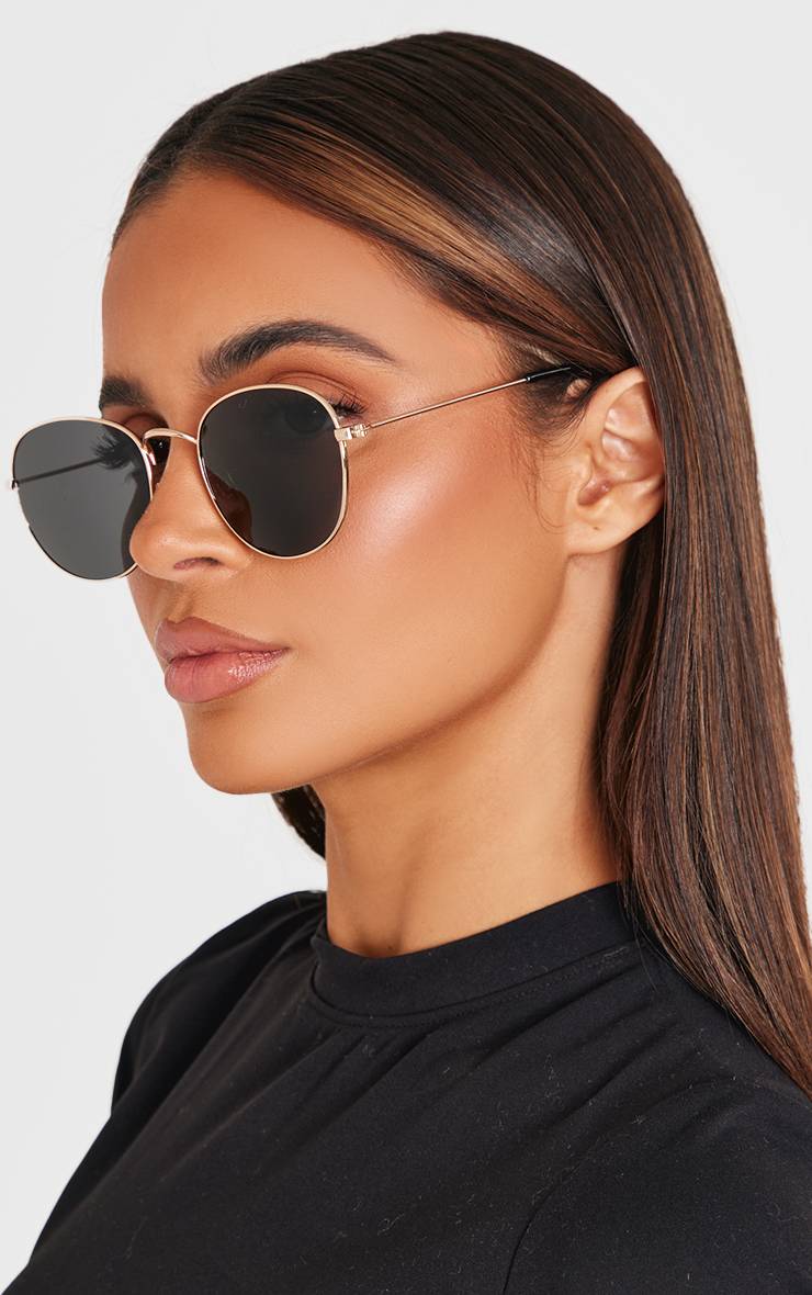 Noir Lunettes De Soleil Circulaires Noires Et Dorées