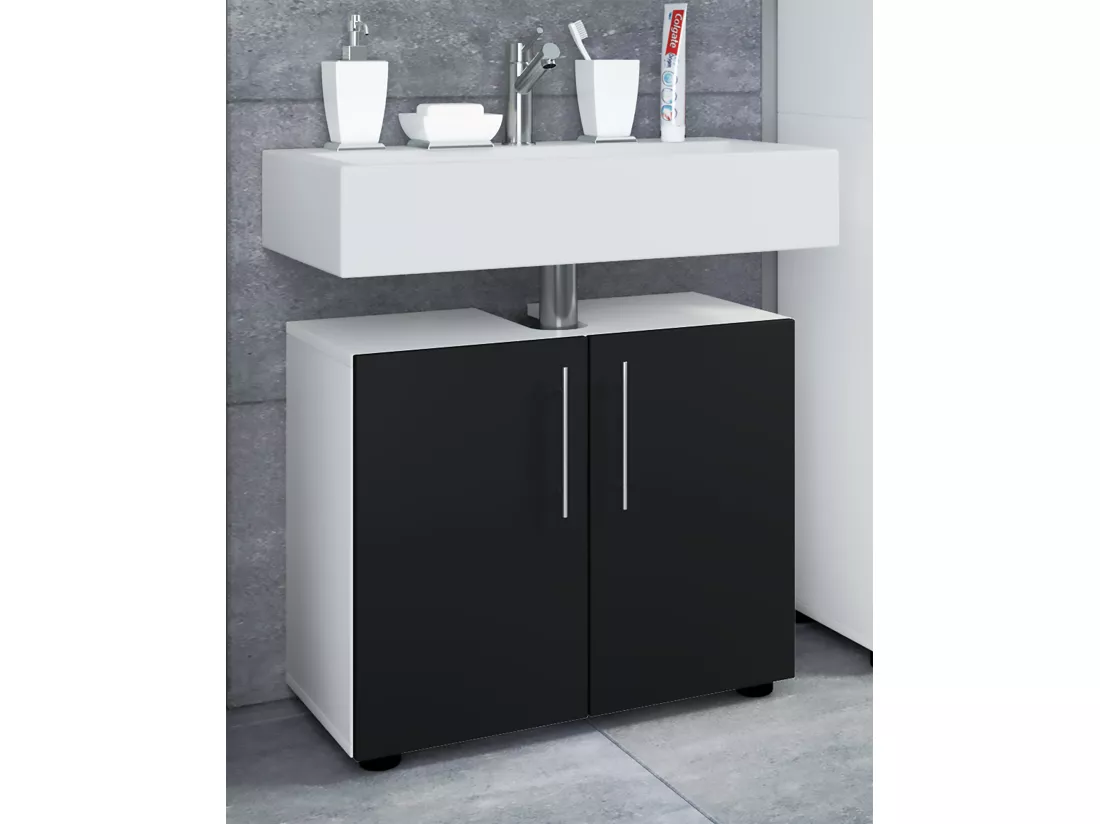 Armoire basse de salle de bain en bois Flandu ll Portes battantes