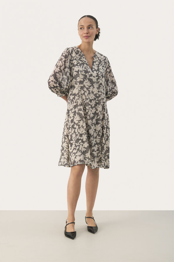 Part Two BotellePW DR Black stitch leaf print