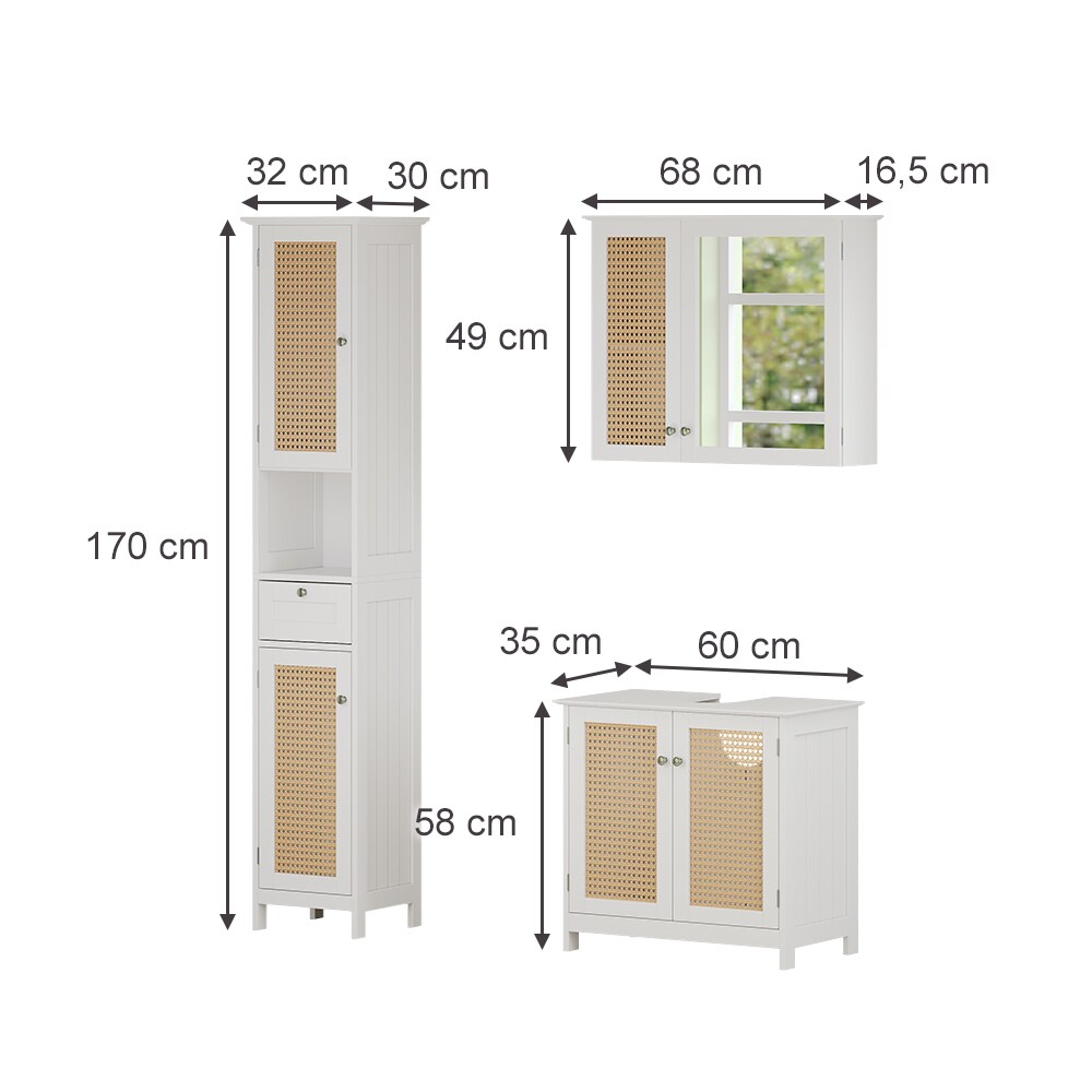 Vicco Badmöbel-Set Rosario, Weiß, moderne Serie, Badezimmer, dekorative Front, Spiegelschrank, Waschtischunterschrank, Hochschrank
