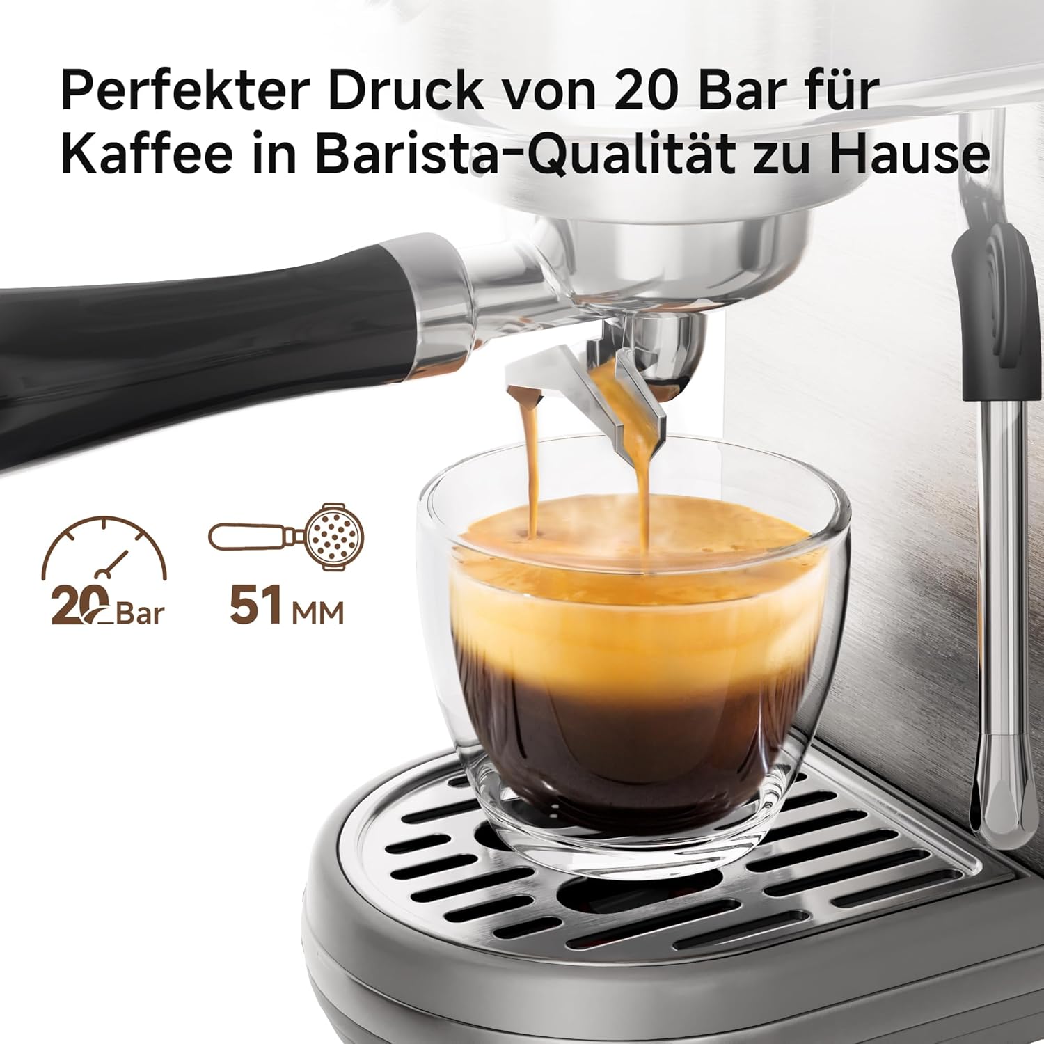 HIBREW Programmierbare Espressomaschine, H10B, gebürsteter Edelstahl, einstellbare Temperatur und Tassenvolumen, Dampfreiniger für Milchaufschäumer