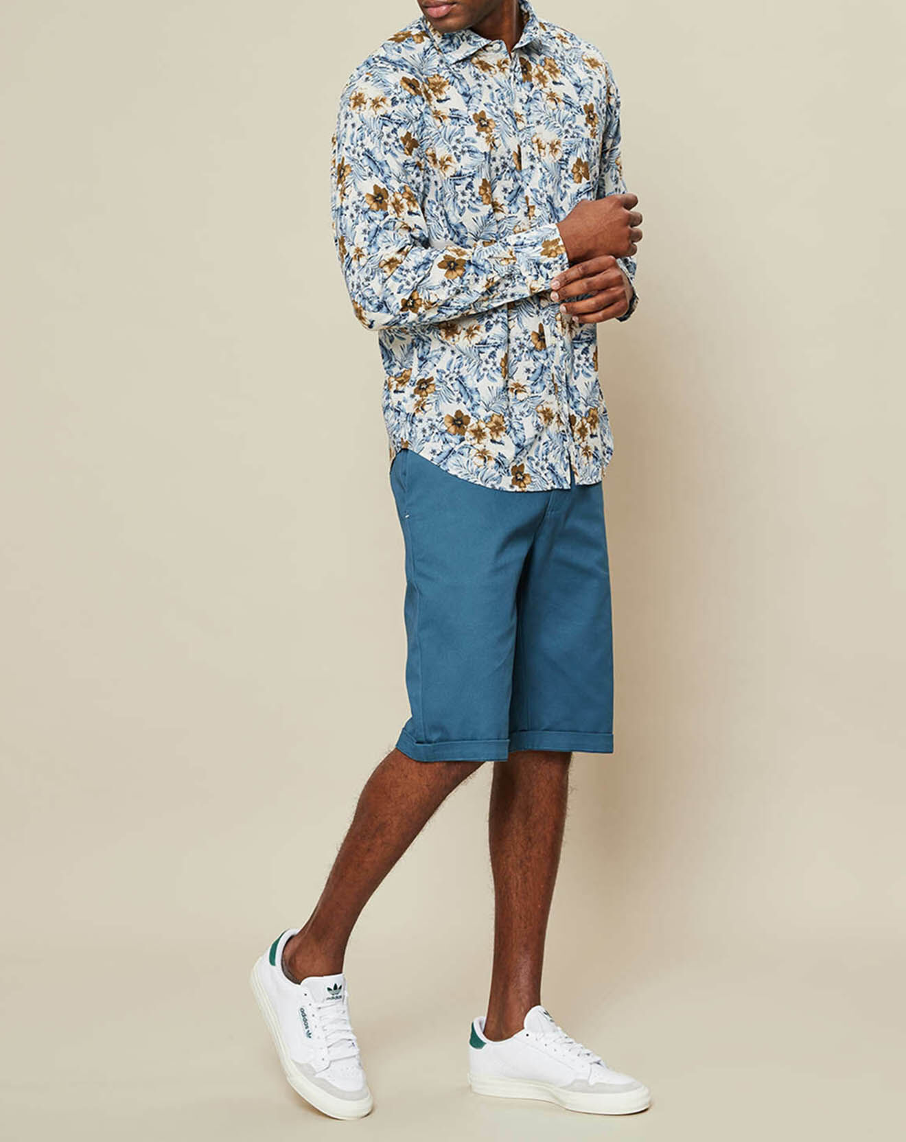 Hartford Chemise regular Paul tropical flowers bleu/beige