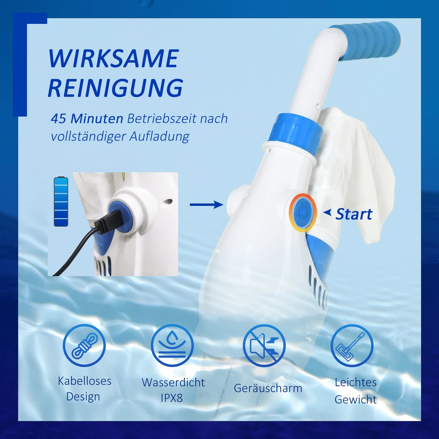 Outsunny Poolsauger mit Akku, Filter bunt