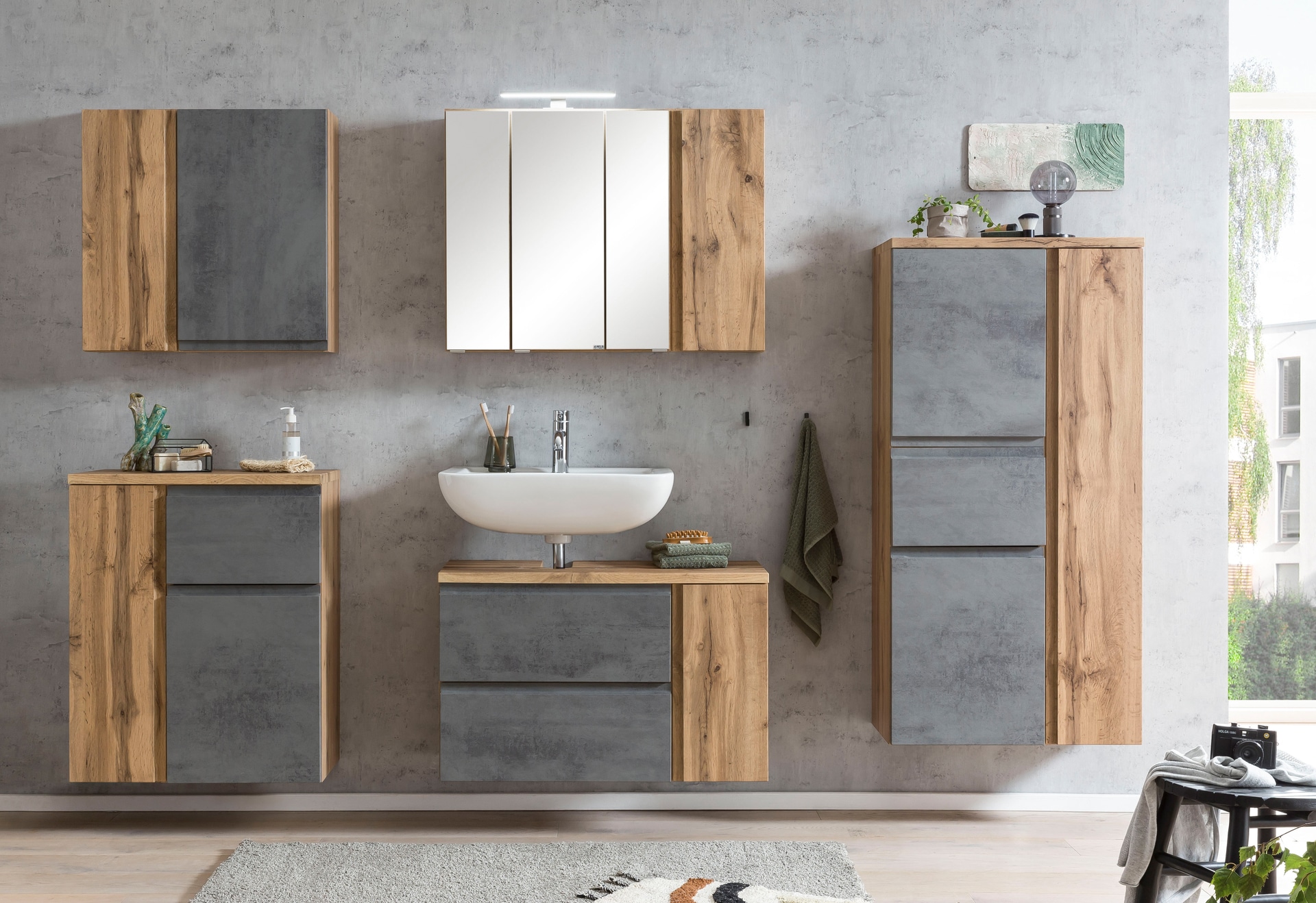 Midischrank Gent hellgrau/braun B/H/T 65x130x35 cm