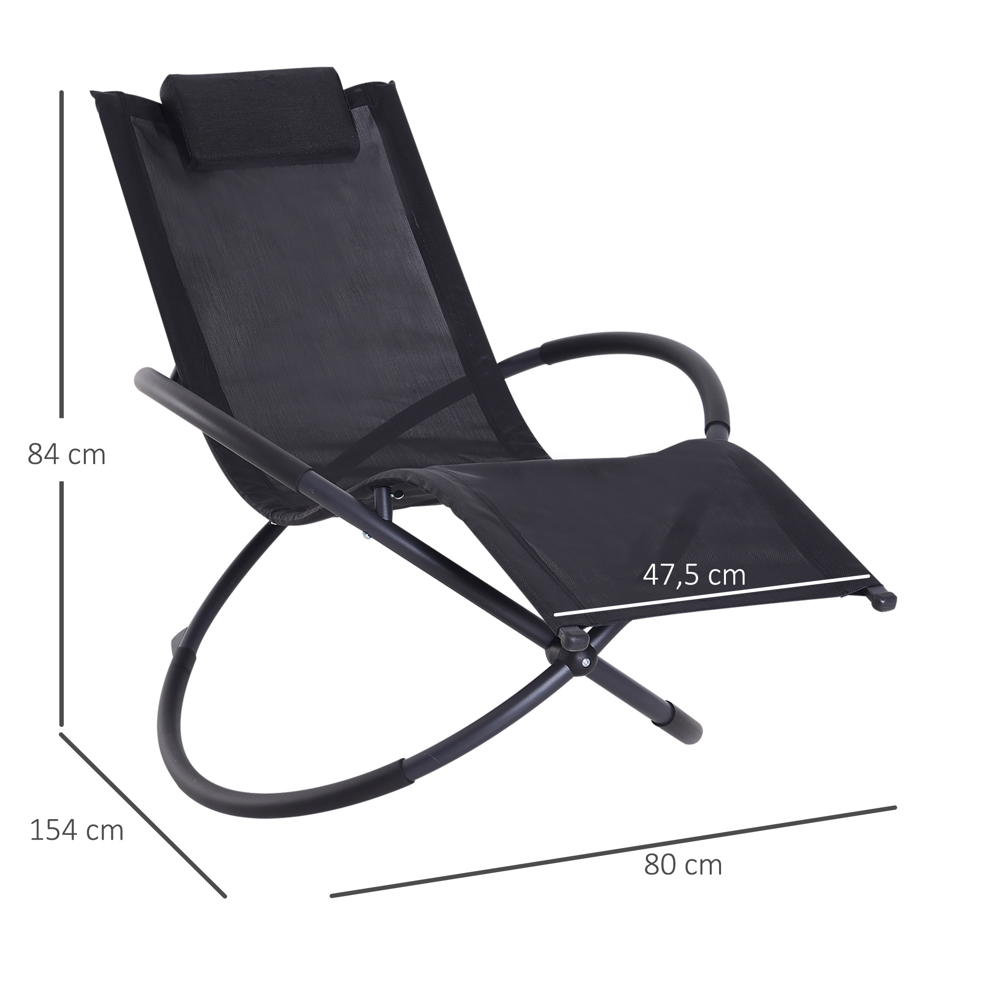Espreguiçadeira dobrável Outsunny para jardim, com encosto de cabeça removível, ergonômica, em tecido Textilene, ideal para varandas e piscinas, 154x80x84 cm, preta.