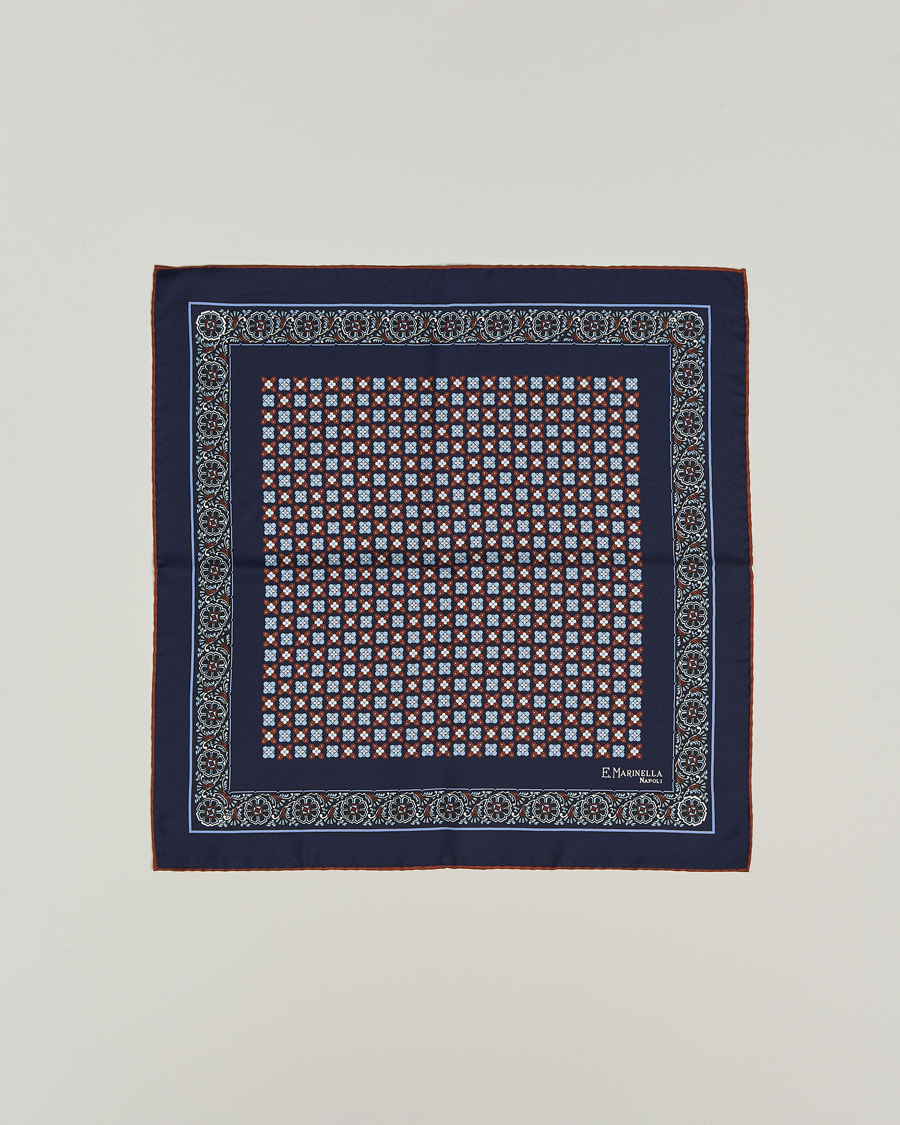E. Marinella Silk Pocket Square Navy