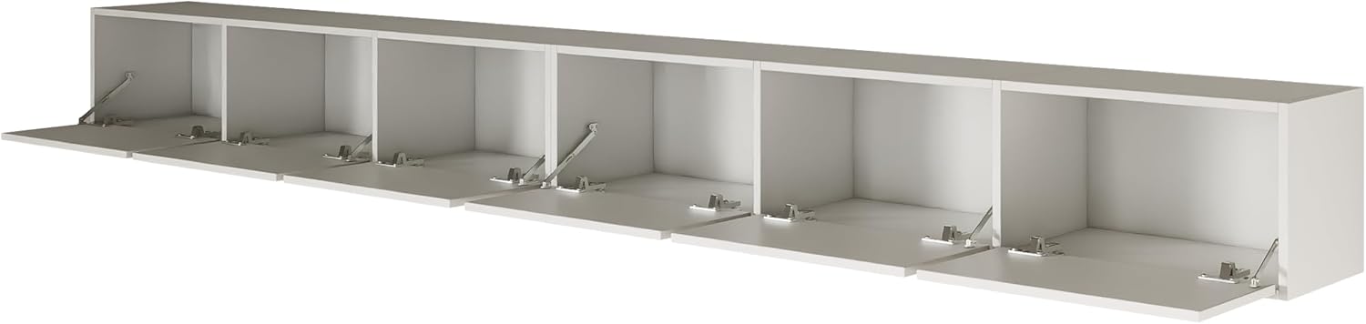 Selsey TV Lowboard Hängend Weiß 300 cm Minimalistisches Design mit Push-to-Open 16 mm Laminierte Spanplatten 6 Klappen Platzsparend Ideal für Wohnzimmer Matte Oberfläche Made in Europa